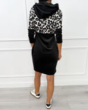 Hooded Leopard Print Sweatshirt Dress