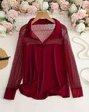 Mesh Lapel Slim-Fit Blouse