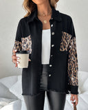 Pocketed Leopard-Print Paneled Coat