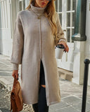 High-Neck Slit Sweater Dress