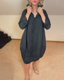 Solid Lapel Collar Shirt Dress