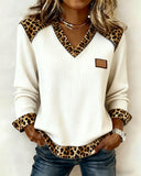 Leopard V-Neck Patchwork Long Sleeve Top