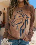 Horse Pattern Round Neck Long Sleeve Top