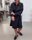 Solid V-Neck Elegant Waist Dress