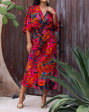Fashionable V-neck Floral Slim Dress
