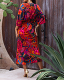 Fashionable V-neck Floral Slim Dress