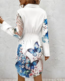 Butterfly Floral Button-down Shirt Dress