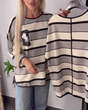 Casual Round Neck Loose Striped T-Shirt