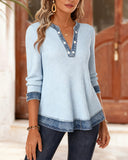 Denim Waffle Long-Sleeved Top