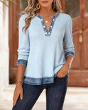 Denim Waffle Long-Sleeved Top