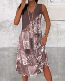 V-Neck Sleeveless Printed Casual Dress
