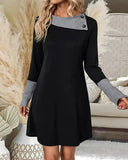 Casual Slant Neck Long-Sleeved Dress