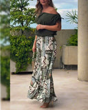 Temperament Off-Shoulder Printed Two-Piece Suit