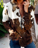 Fashionable Zipper Long-Sleeve Printed T-Shirt