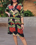 Casual Pocket V-Neck Printed Dress