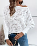 Slant Neck Crochet Hollow Knitted Sweater