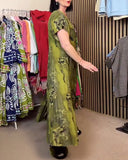 Printed Pleated Straight Dress