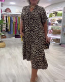 V-Neck Leopard Print Straight Dress