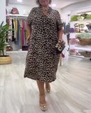 V-Neck Leopard Print Straight Dress