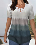 Crossover V-Neck Contrast T-Shirt