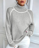 Turtleneck Fashionable Contrast Color Sweater