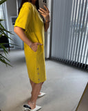 V-Neck Short-Sleeved Button-Down Shift Dress