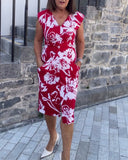 Casual Sleeveless Printed V-Neck Dress