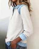 Lapel Denim Patchwork Top