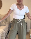 V-Neck Solid Color Short-Sleeved Blouse