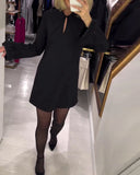 Solid Color Straight-Cut Long-Sleeved Dress