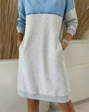 Round Neck Contrast Color Sweatshirt Dress