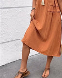 Casual Pleated Short Sleeve Crew Neck Dress