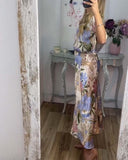 Retro V-Neck Printed Fishtail Skirt Suit