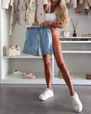 High Waist Elastic Waist Shorts