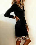 Turtleneck Leopard Print Patchwork Dress