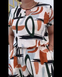 Round-neck Elastic Waist Geometric Print Dress