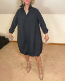 Solid Lapel Collar Shirt Dress