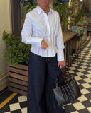 Lapel Pleated Waist Shirt