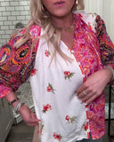 V-Neck Floral Print Long-Sleeved Shirt