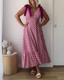 Sleeveless V-Neck Tie Print Dress