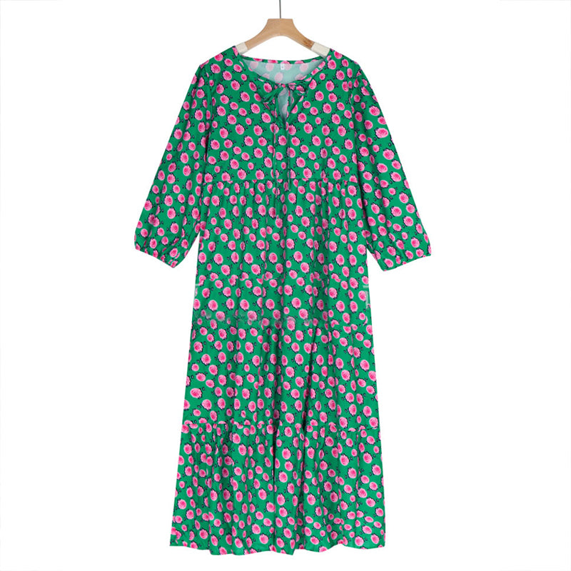 Women Floral Boho Puff Sleeve Tiered Maxi Loose Casual Dress