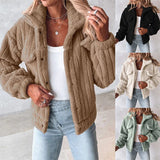 Women Turn-down Collar Buttoned Teddy Jacket Fleece Coat