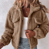 Women Turn-down Collar Buttoned Teddy Jacket Fleece Coat