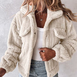 Women Turn-down Collar Buttoned Teddy Jacket Fleece Coat
