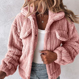Women Turn-down Collar Buttoned Teddy Jacket Fleece Coat