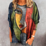 Abstract Face Print Loose Shirt