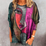 Abstract Face Print Loose Shirt