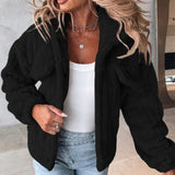 Women Turn-down Collar Buttoned Teddy Jacket Fleece Coat