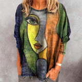 Abstract Face Print Loose Shirt