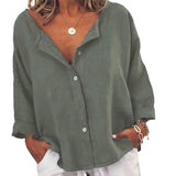 Plain Button Casual V-Neck Linen Shirt